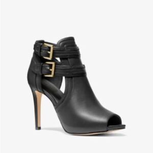 Michael Michael Kors Blaze Open-Toe Ankle Boot In Black Leather Size 7.5